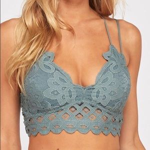 Teal Gray Floral Crochet Lace Bralette